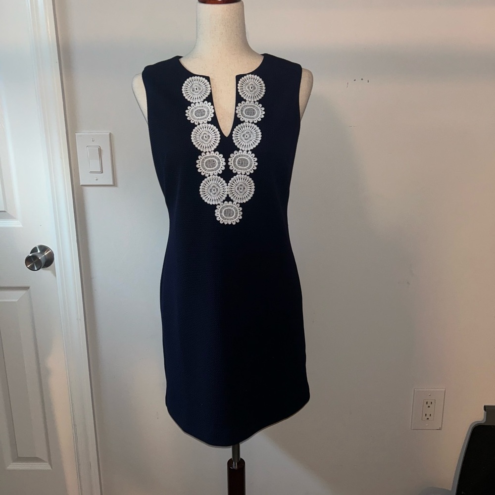 Jessica Howard Midnight Blue Dress with Ivory Accents